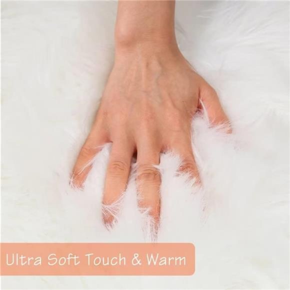 White FauxFur Chair Seat Covers,Fluffy ShagSheepskin Bedside Rugs Throw Washable - Picture 3 of 6